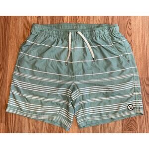 Vuori Shorts Men's XL Green Striped Lined Kore Hybrid Athletic Shorts